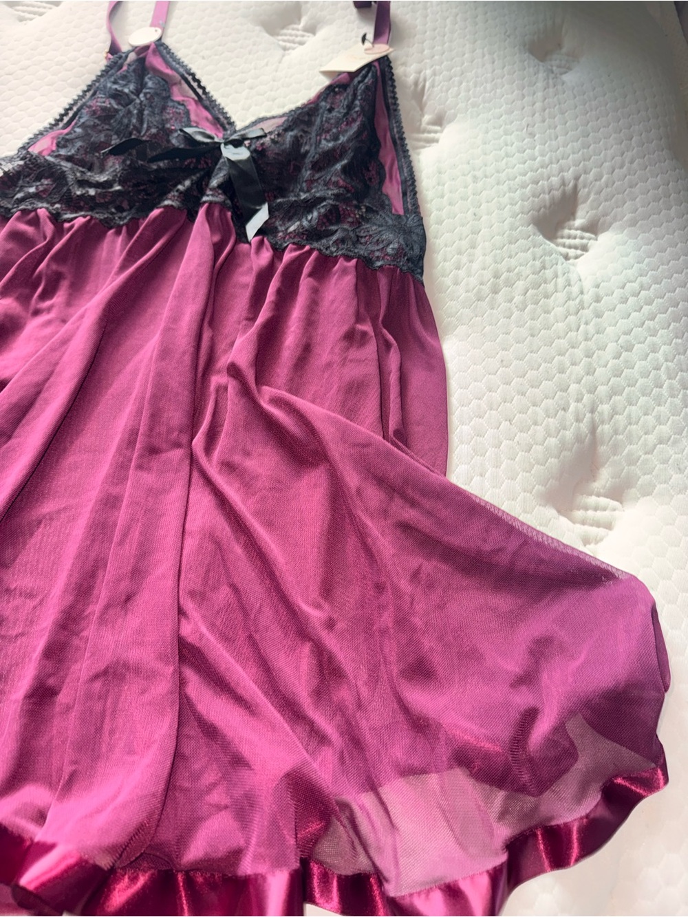68. Plum Lace-Trim Satin Chemise Nightdress - Picture 2 of 4